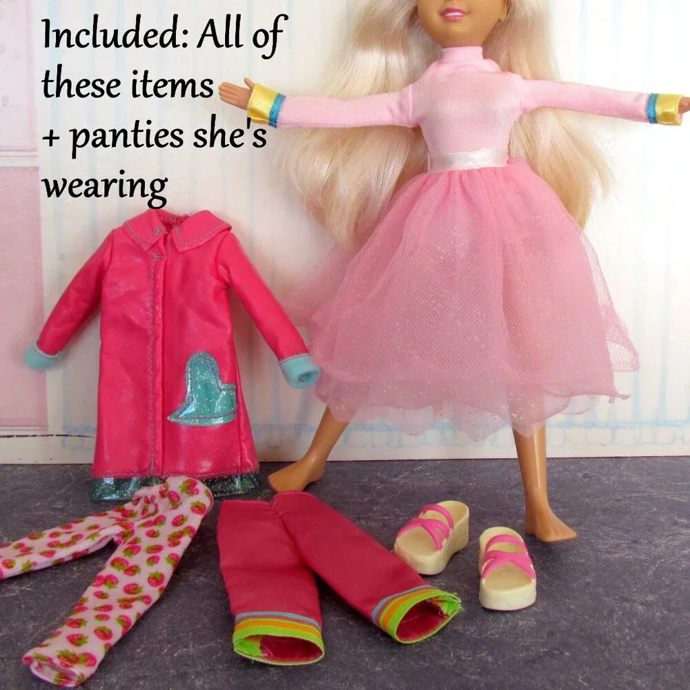 WEE 3 FRIENDS CLOTHES, PINK RAINCOAT, TUTU, TURTLENECK, VEST, LEGGINGS, SHOES +
